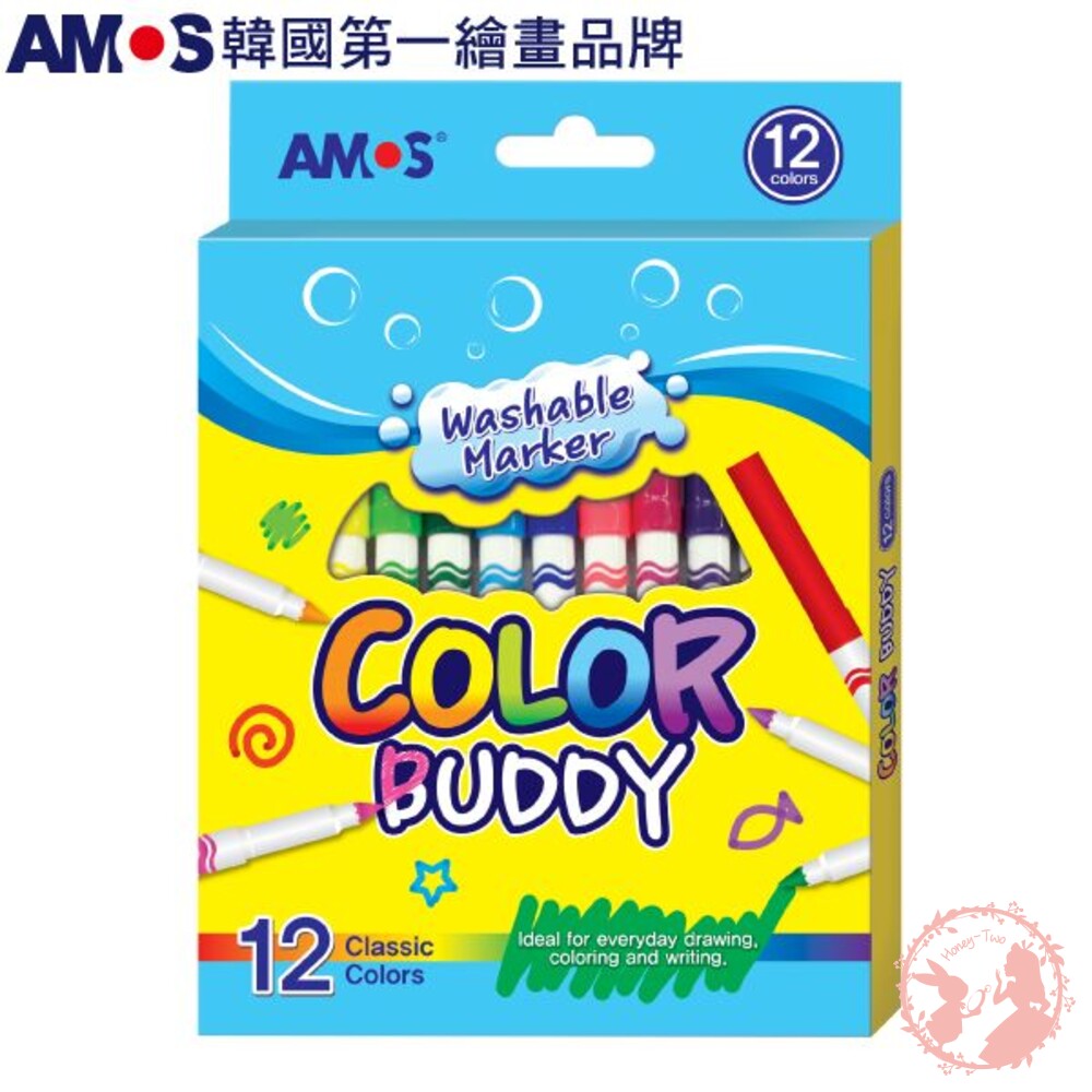 8802946504817-韓國AMOS 可水洗12色細字水性彩色筆 美術用品 文具用品 學生用品 文具用品 畫畫 顏料 彩色筆 色筆