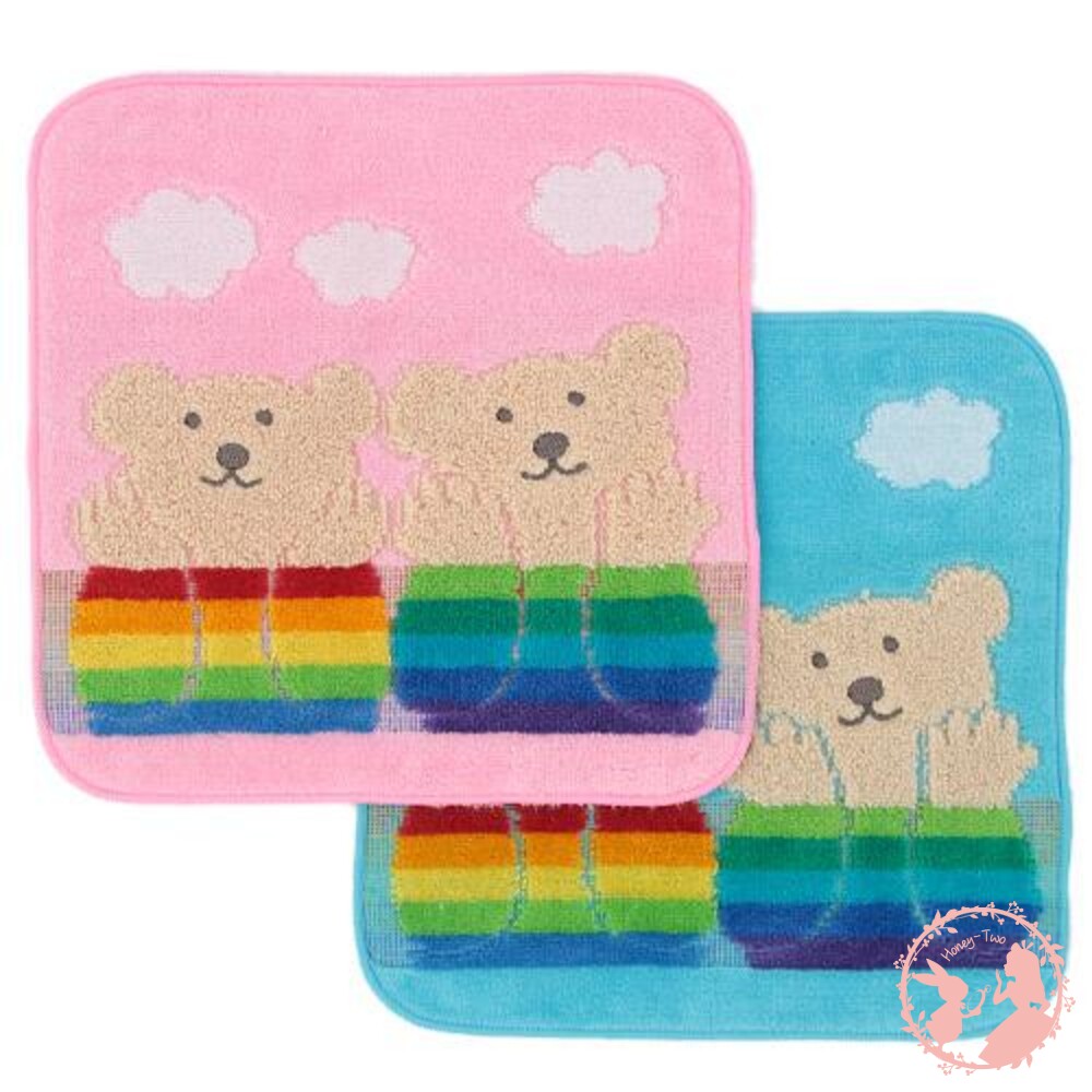 S1-000128-Rainbow Bear彩虹熊 日本製 100%純棉 小方巾